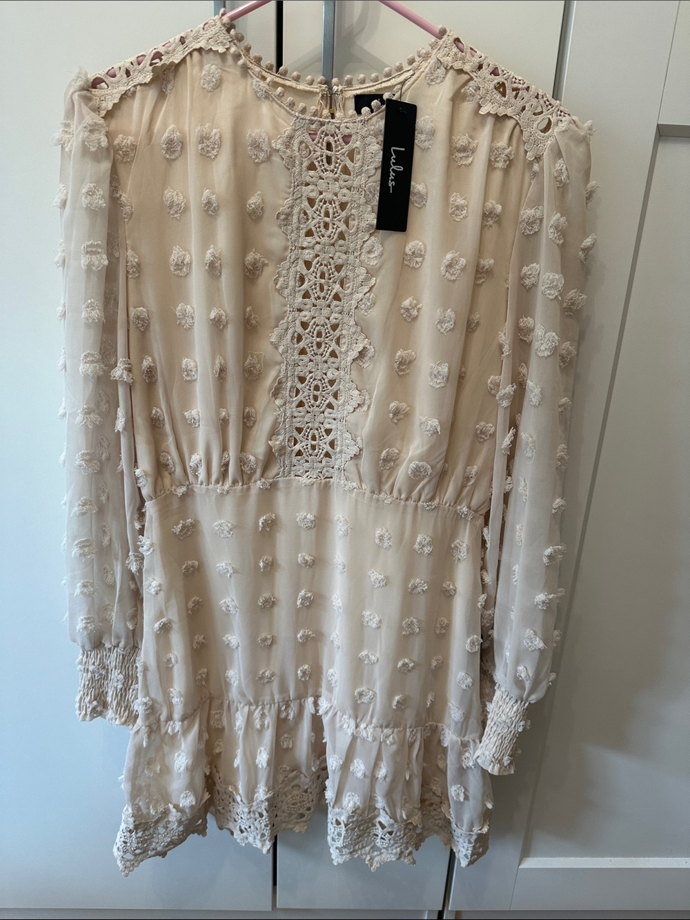 Lulu's Ivory Crochet-Trim Dot Swiss Dress